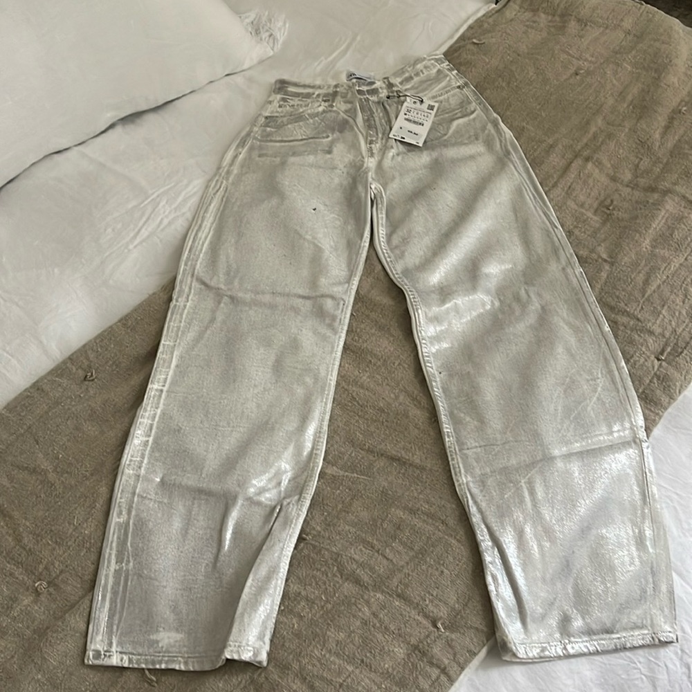 Zara silver coated jeans size 0